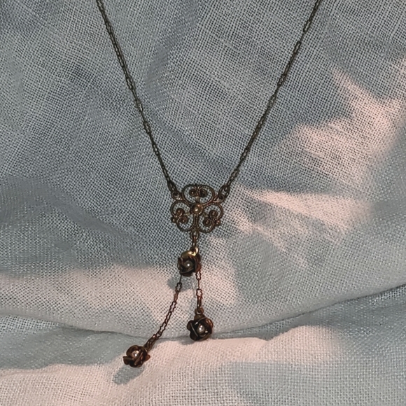 JANNY Floral and Pearl Look Necklace Paperclip Chain Signed Victorian Fl… - Picture 2 of 10